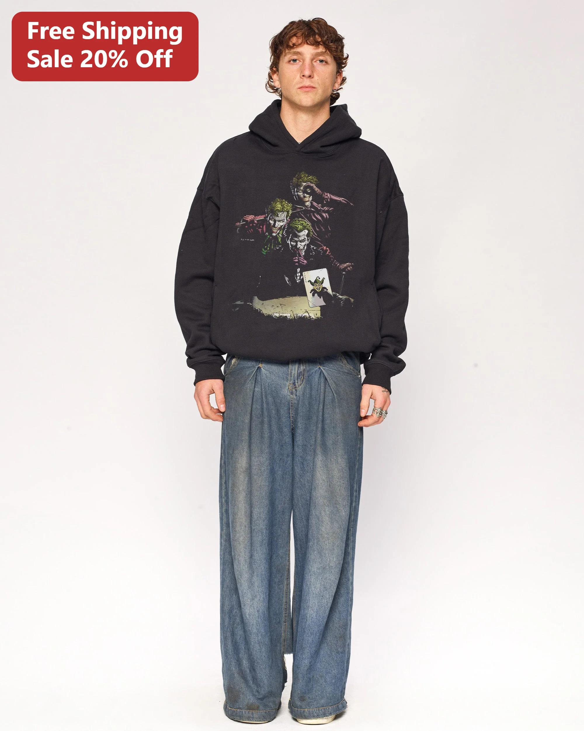 Joker Hoodie Vintage Distressed Multi-Character Graphic Pullover for Men and Women