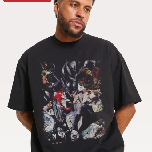 Joker Tee Vintage DC Comics Villains Harley Quinn Batman Collage Graphic Oversized T-Shirt for Men Women Halloween