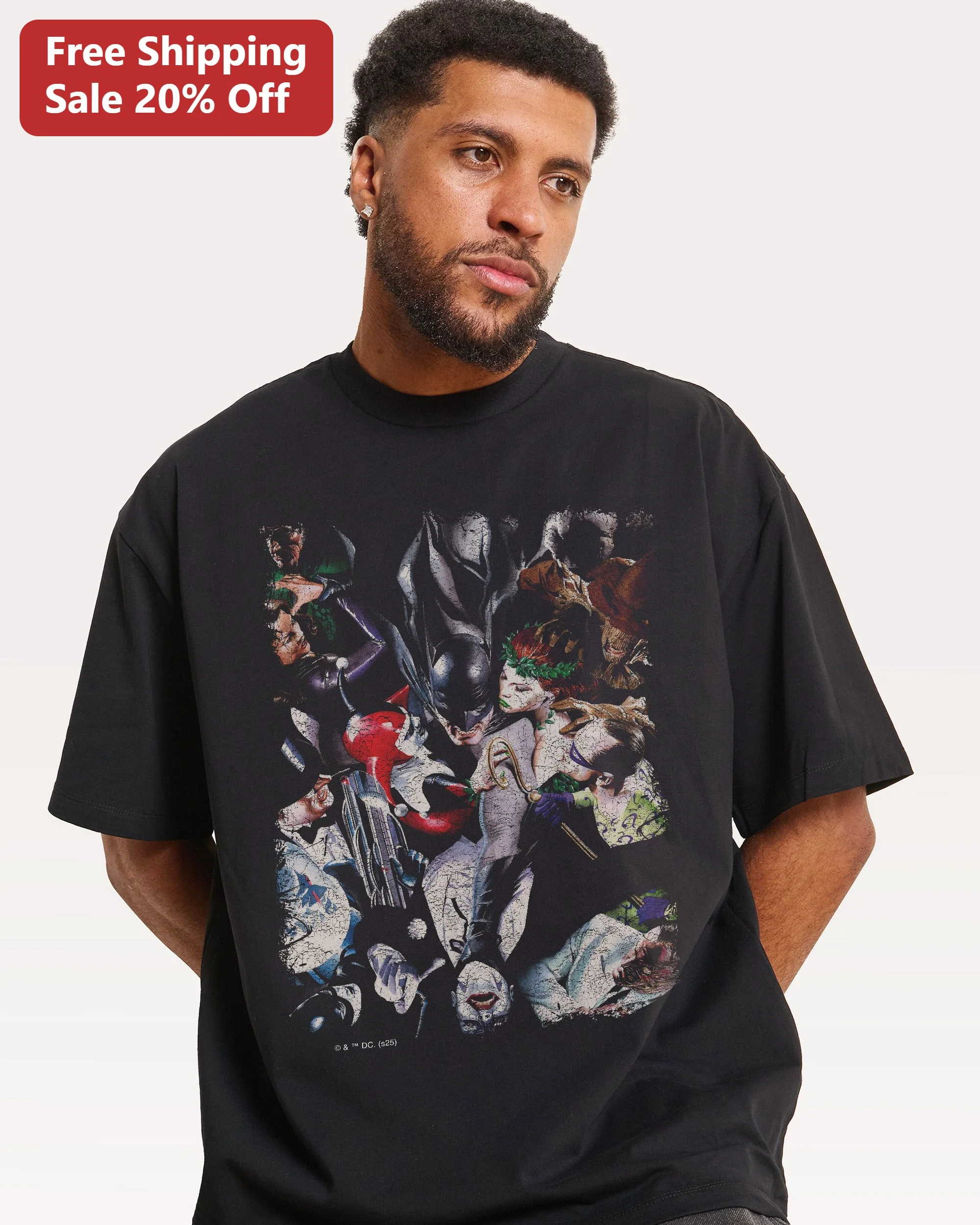 Joker Tee Vintage DC Comics Villains Harley Quinn Batman Collage Graphic Oversized T-Shirt for Men Women Halloween