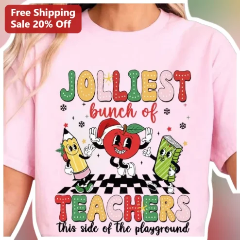 Jolliest Bunch of Teachers This Side of the Playground Graphic Tee Funny Christmas Teacher Gift