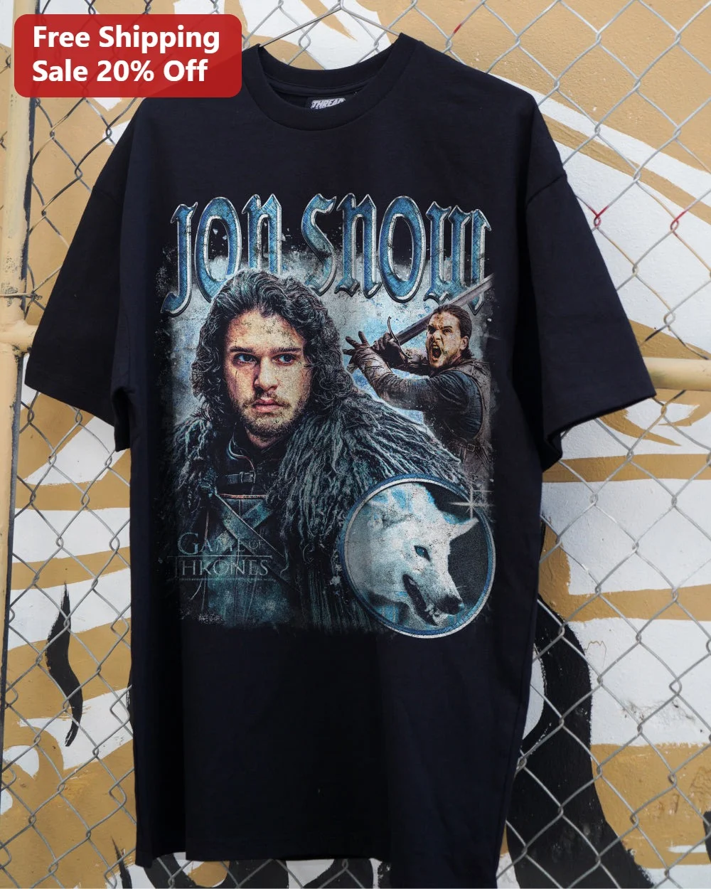 Jon Snow Game of Thrones Vintage 90s Bootleg Rap Tee Kit Harington Fantasy Shirt