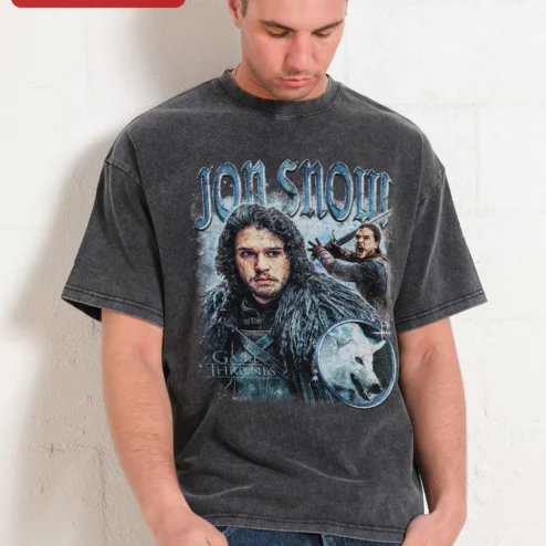 Jon Snow Game of Thrones Vintage Wash Tee Stark Direwolf Fan Apparel