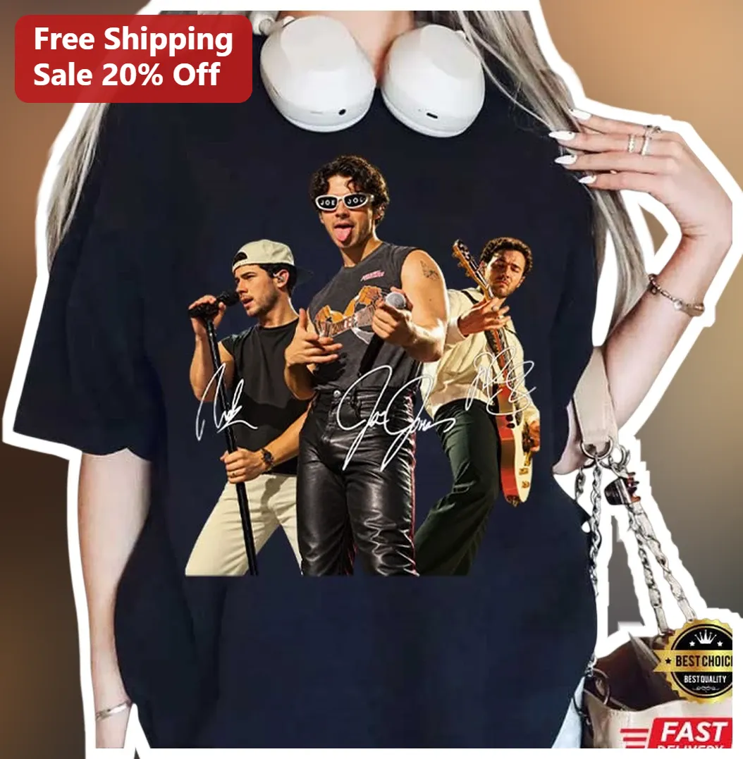 Jonas Brothers Signature Photo Collage Tee Pop Music Fan Gift Black Cotton Shirt