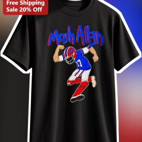 Josh Allen Tee Buffalo Bills NFL Quarterback Hand Drawn Illustration Black T-Shirt for Fans