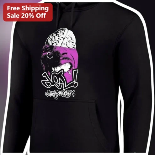 JOY! Hoodie Horror Punk Surreal Brain Graphic Black Pullover for Men Women Christmas Gift
