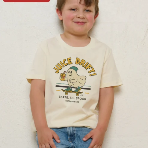 Juice Drift Skate Sip Spook Kids Tee Cute Ghost Skateboard Graphic Shirt