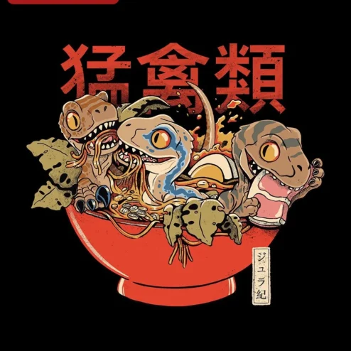 Jurassic Ramen Raptors Graphic Tee Funny Velociraptor Eating Noodles Dinosaur Gift