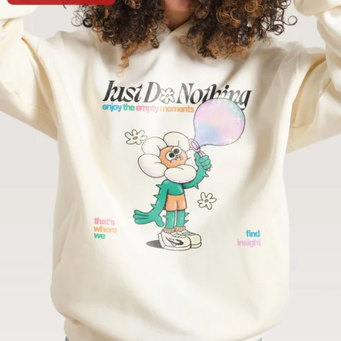 Just Do Nothing Hoodie Enjoy The Empty Moments Retro Whimsical Flower Character Slow Living Comfort Wear