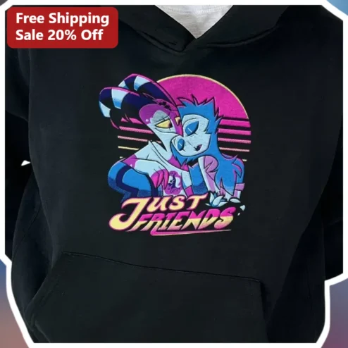 JUST FRIENDS Hoodie Retro Synthwave Furry Cartoon Animal Friends Pullover Gift