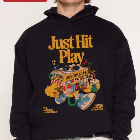 Just Hit Play Rhythm Deli Cold Cuts Hot Tracks Hoodie Retro Music Lover Gift
