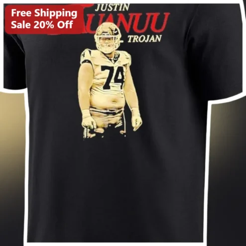 Justin Faulanuu Trojan USC Football Fan Tee Black Cotton Graphic Shirt College Game Day Apparel