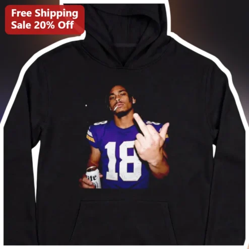 Justin Jefferson Minnesota Vikings NFL Player Graphic Hoodie Black Pullover Sweatshirt for Men