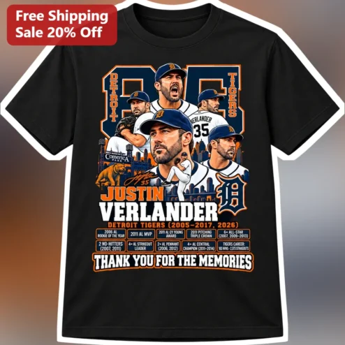 Justin Verlander Detroit Tigers Thank You For The Memories Tee
