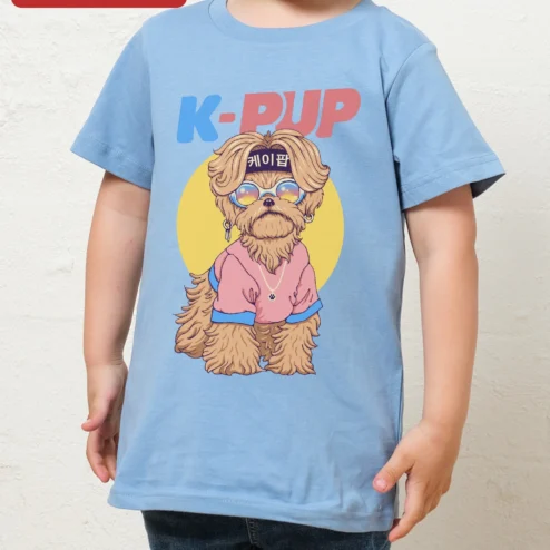 K-PUP Kpop Dog Graphic Tee for Kids Cute Puppy Shih Tzu Style Shirt