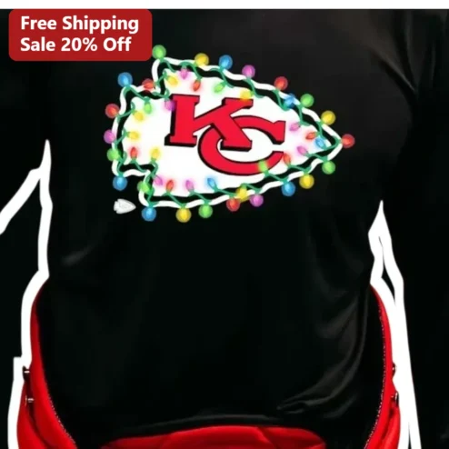 Kansas City Chiefs Christmas Lights Logo Long Sleeve Shirt NFL Holiday Fan Gear Gift