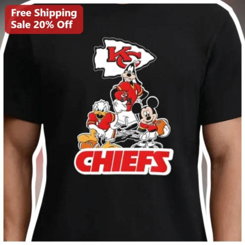Kansas City Chiefs Disney Mickey Mouse Donald Duck Goofy Graphic Tee