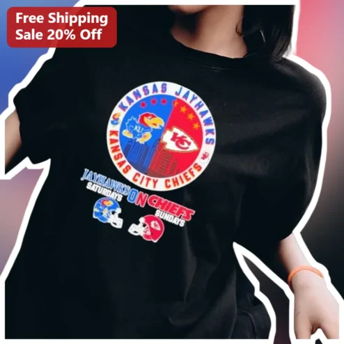 Kansas Jayhawks Kansas City Chiefs Tee Jayhawks Saturdays On Chiefs Sundays Sports Fan Gift available at our Chicago, Illinois warehouse