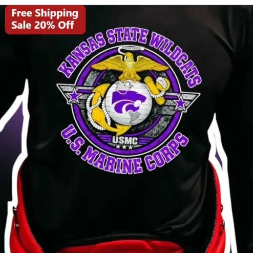Kansas State Wildcats US Marine Corps Long Sleeve Tee K-State Military Veteran Alumni Gift