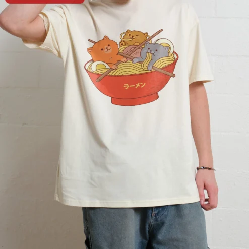 Kawaii Ramen Cats Graphic Tee Cute Japanese Food Shirt Gift for Cat Lovers Anime Fans