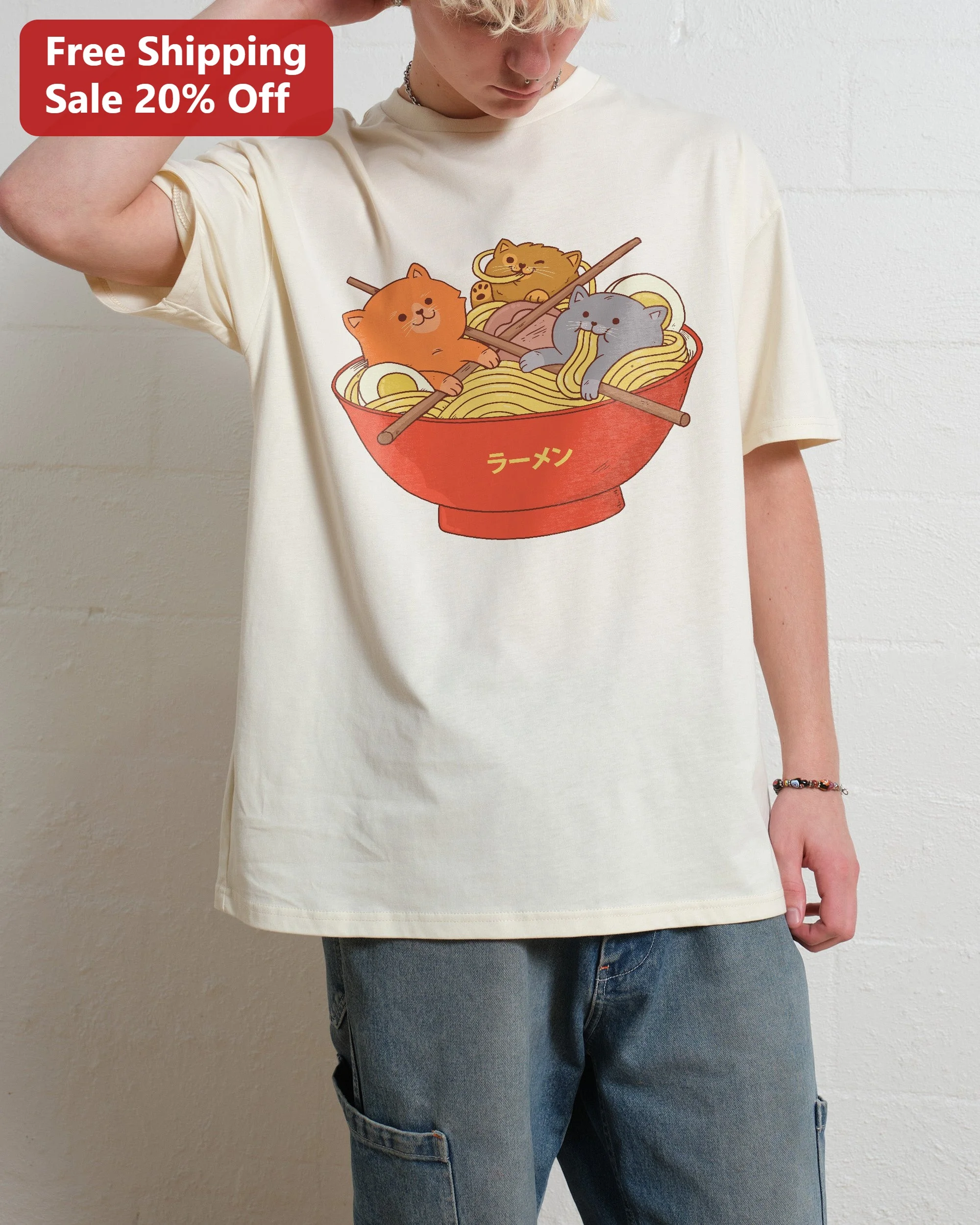 Kawaii Ramen Cats Graphic Tee Cute Japanese Food Shirt Gift for Cat Lovers Anime Fans