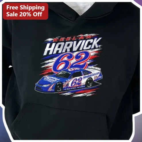 Keelan Harvick Hoodie NASCAR Fan Gear #62 Racing Pullover for Men