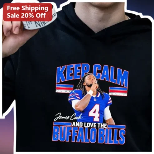 Keep Calm And Love The Buffalo Bills Hoodie James Cook Signature NFL Fan Apparel available at our Chicago, Illinois warehouse