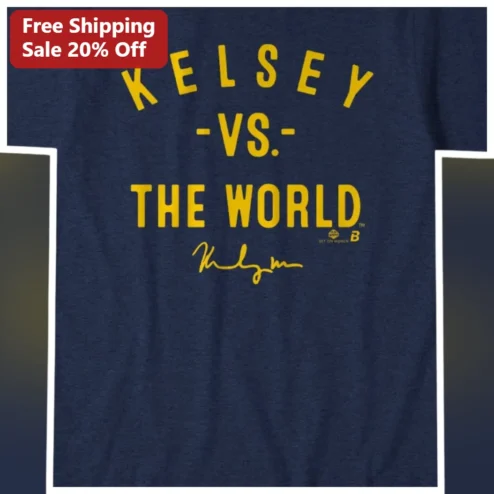 KELSEY -VS.- THE WORLD Tee Kelsey Plum WNBA Basketball Fan Gift Navy Heathered Cotton Shirt