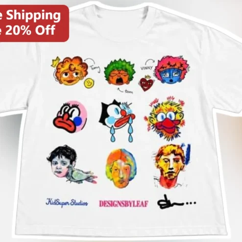 KidSuper Studios DESIGNSBYLEAF Hand Drawn Portrait Collage Graphic Tee