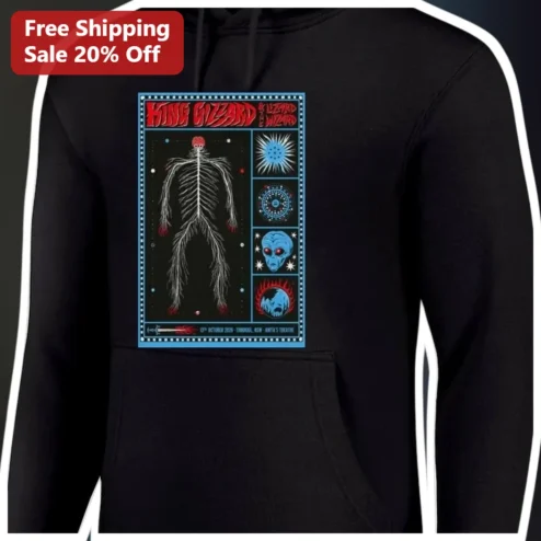 King Gizzard The Lizard Wizard Hoodie Psychedelic Skeleton Alien Vintage Concert Poster Merch