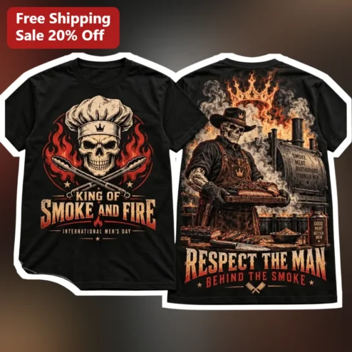 King of Smoke and Fire International Men's Day BBQ Pitmaster Graphic Tee