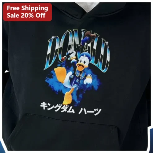 Kingdom Hearts Donald Duck Hoodie Japanese Text Graphic Pullover Gift for Gamers