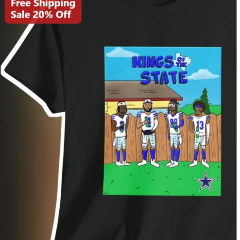 Kings of the State Tee Dallas Cowboys Simpsons Style Cartoon Football Graphic Shirt for Men