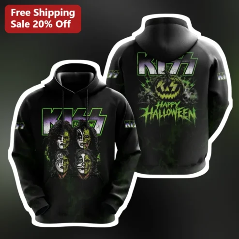 KISS Happy Halloween Band Hoodie Rock Music Merch Spooky Zombie Graphic Sweatshirt for Fans