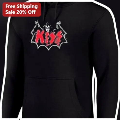 KISS Hoodie Rock Band Logo Skull Bat Wings Graphic Pullover for Men Women Halloween Gift