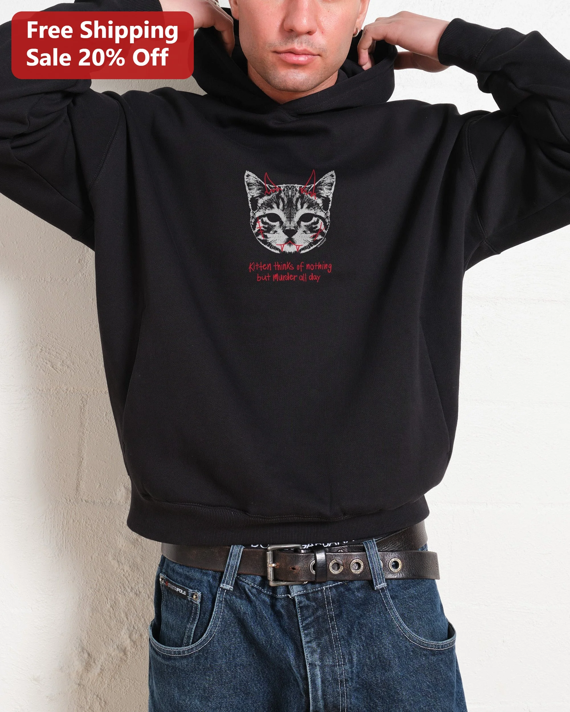 Kitten Thinks Of Nothing But Murder All Day Hoodie Funny Dark Humor Cat Lover Gift