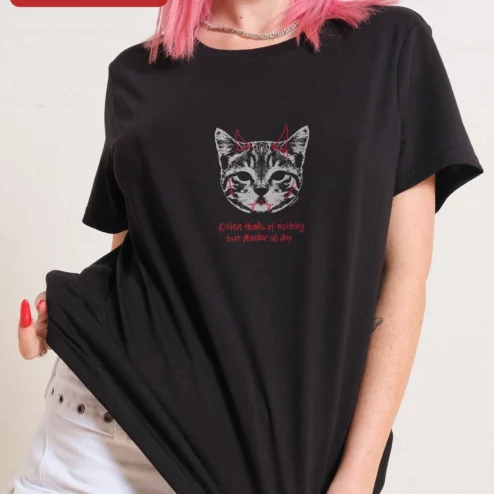 Kitten Thinks Of Nothing But Murder All Day Tee Funny Dark Humor Cat Lover Gift