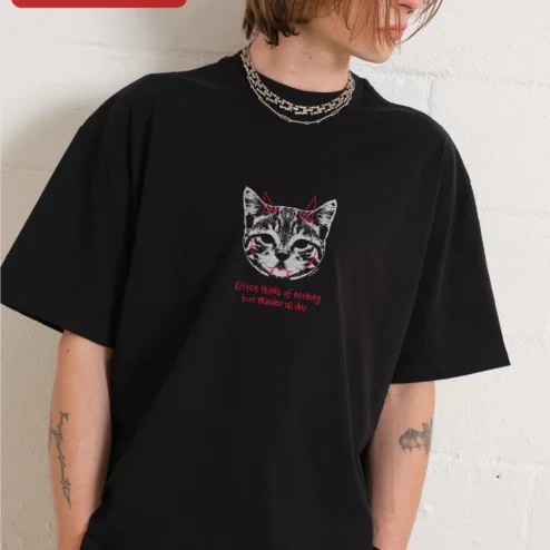 Kitten Thinks Of Nothing But Murder All Day Tee Funny Gothic Cat Lover Gift