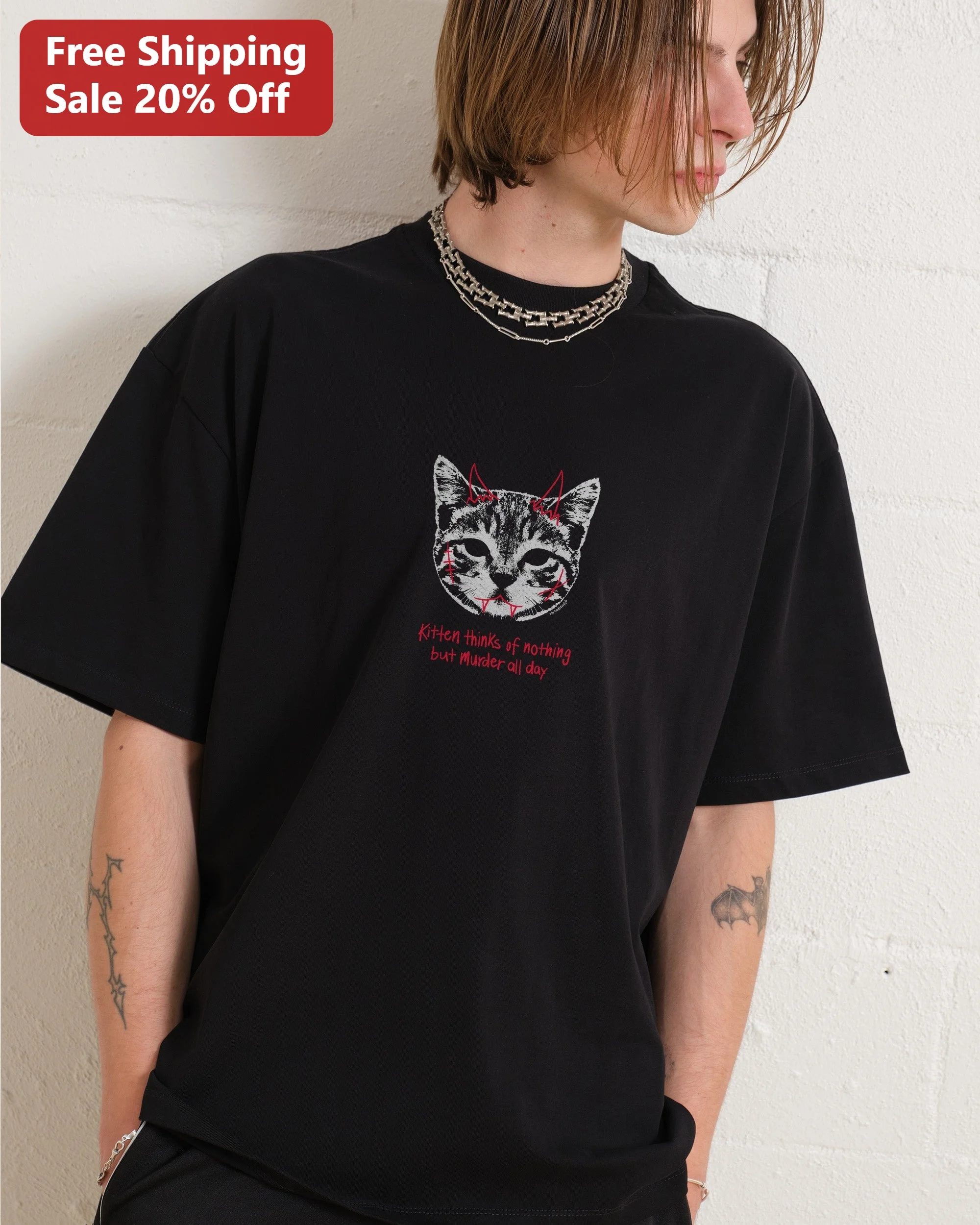 Kitten Thinks Of Nothing But Murder All Day Tee Funny Gothic Cat Lover Gift