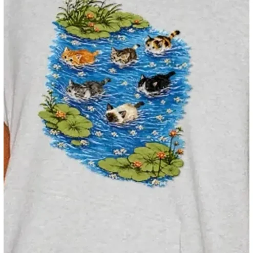Kittens Swimming in Pond Graphic Tee Cute Whimsical Cat Lover Shirt Gift for Women Men