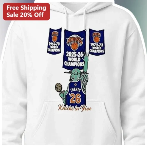 Knicks in Five Hoodie Statue of Liberty Vintage New York Knicks Fan Gear Pullover