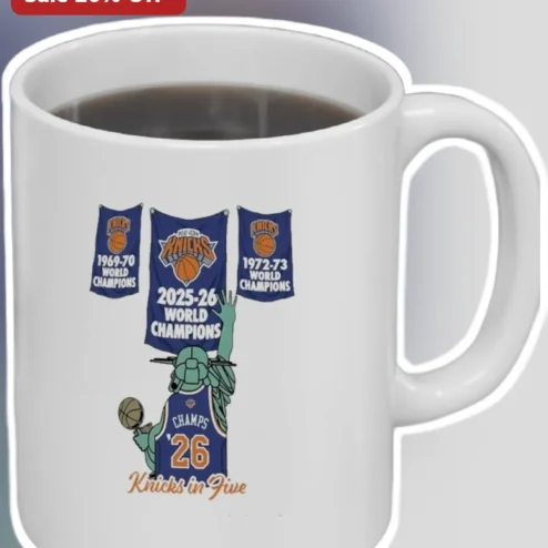 Knicks in Five Mug Statue of Liberty Champs 26 Basketball Fan Coffee Cup