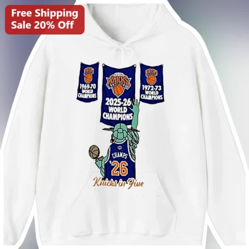 Knicks in Five World Champions Hoodie Statue of Liberty NYC Basketball Fan Apparel