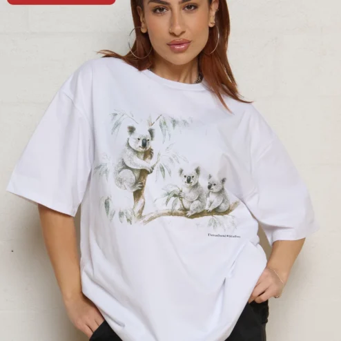 Koala Family Illustration Tee Cute Vintage Wildlife Graphic Shirt for Animal Lovers on a hanger, ready to ship from Chicago, Illinois