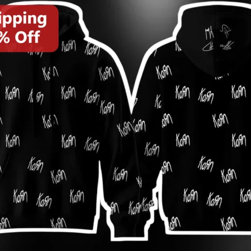Korn Hoodie All Over Print Logo Heavyweight Cotton Sweatshirt for Men and Women