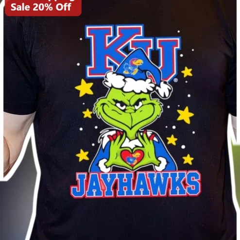 KU Jayhawks The Grinch Christmas Graphic Tee Kansas University Holiday Gift