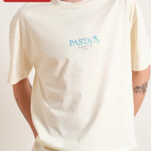 La Pasta Vita Graphic Tee Italian Food Lover Shirt Funny Pasta Quote Gift on a hanger, ready to ship from Chicago, Illinois