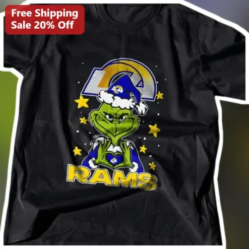 LA Rams Grinch Heart Hands Vintage Distressed Tee Los Angeles NFL Football Holiday Gift