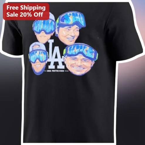 LA Tee Los Angeles Dodgers 2026 Postseason Ski Goggles Family Name Graphic T-Shirt