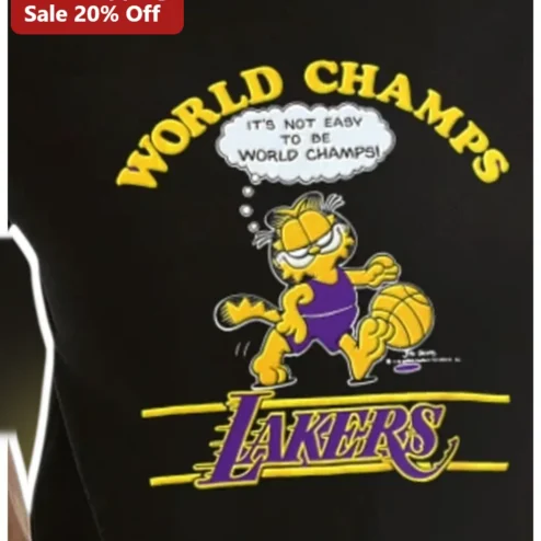 Lakers World Champs Garfield Tee It's Not Easy To Be World Champs Los Angeles NBA Championship Shirt