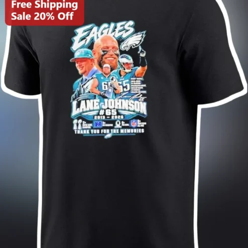 Lane Johnson Retirement Tee Eagles #65 Thank You For The Memories Philadelphia NFL Tribute Shirt